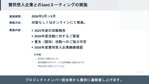 賛同受入企業との1on1ミーティングの実施概要