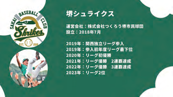 堺シュライクスの球団概要（運営会社：株式会社つくろう堺市民球団）